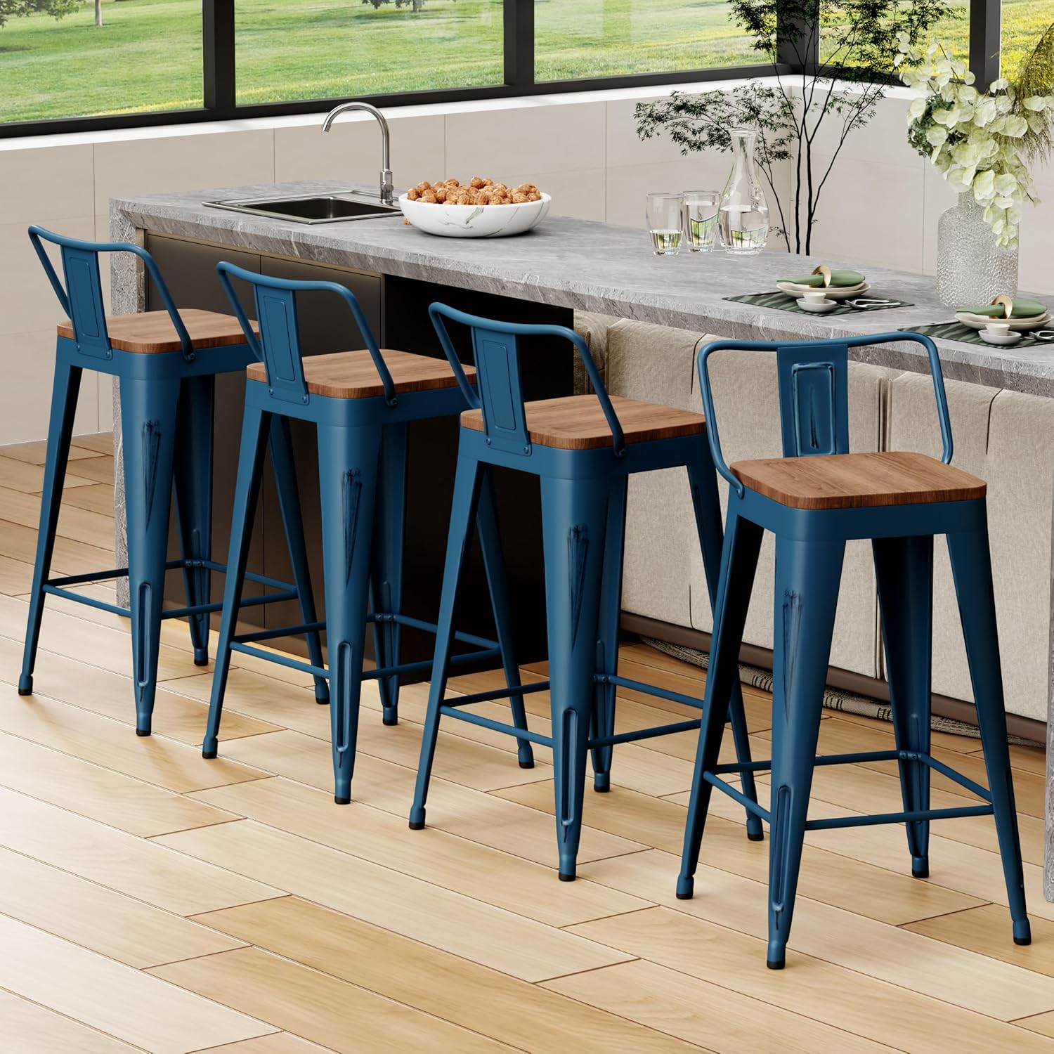 Blu Dot Counter Stool, Black Leather detail