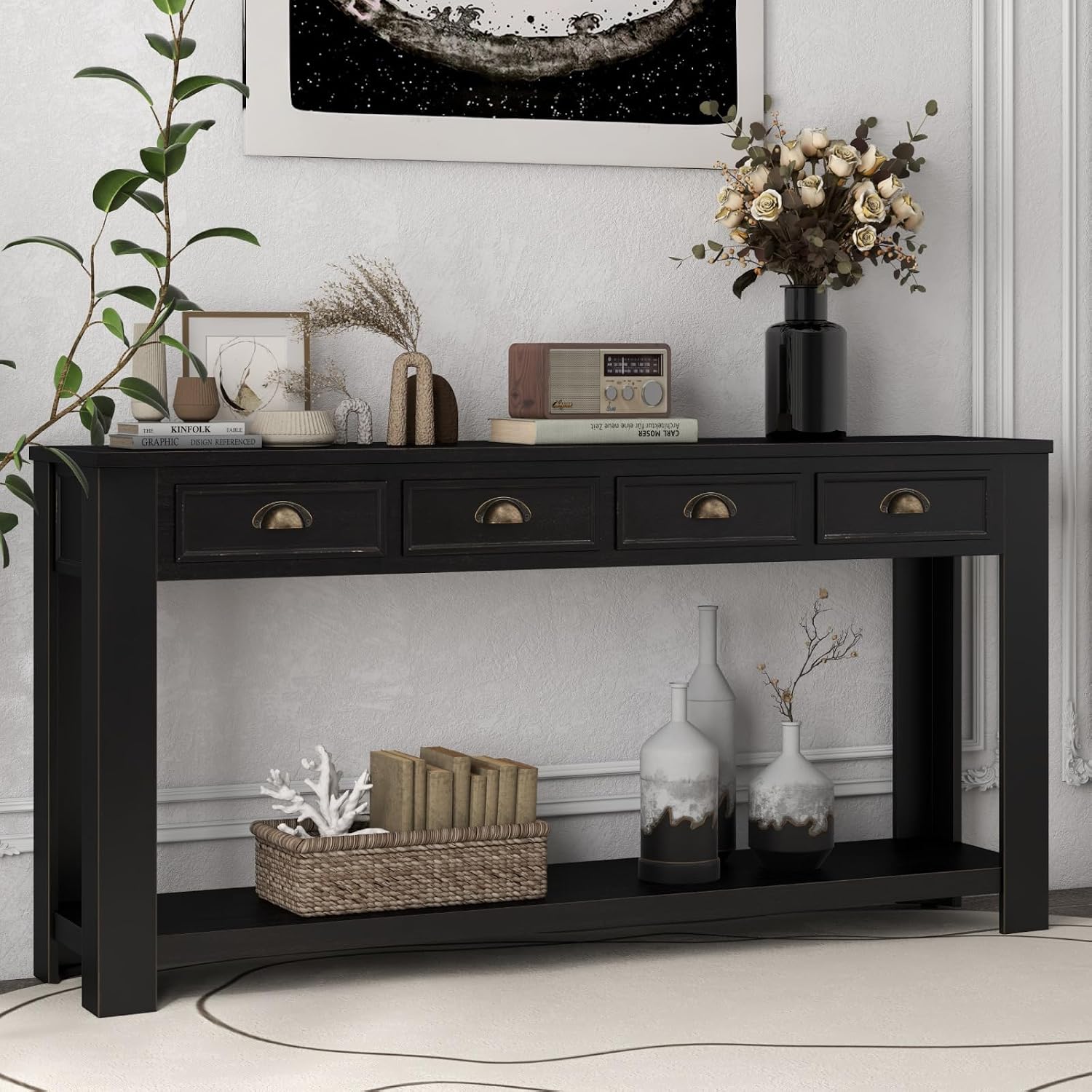 CB2 Channel Media Console, 60 Inch, Matte Black, Engineered wood