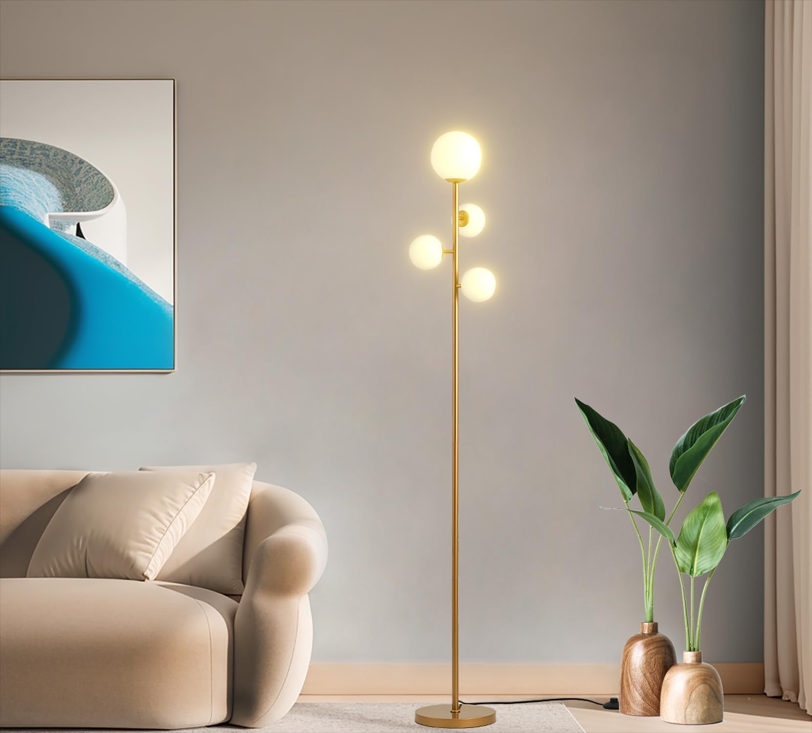 CB2 Globo Floor Lamp, Brushed Brass, Metal