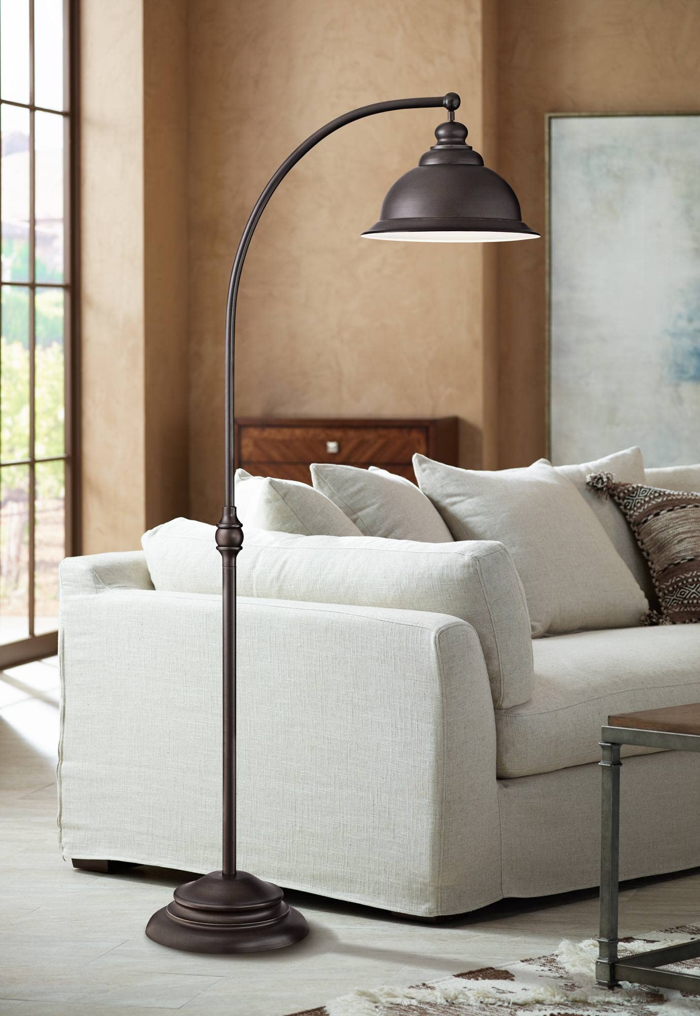 Pottery Barn Tobin Arc Floor Lamp, Antique brass, Metal detail