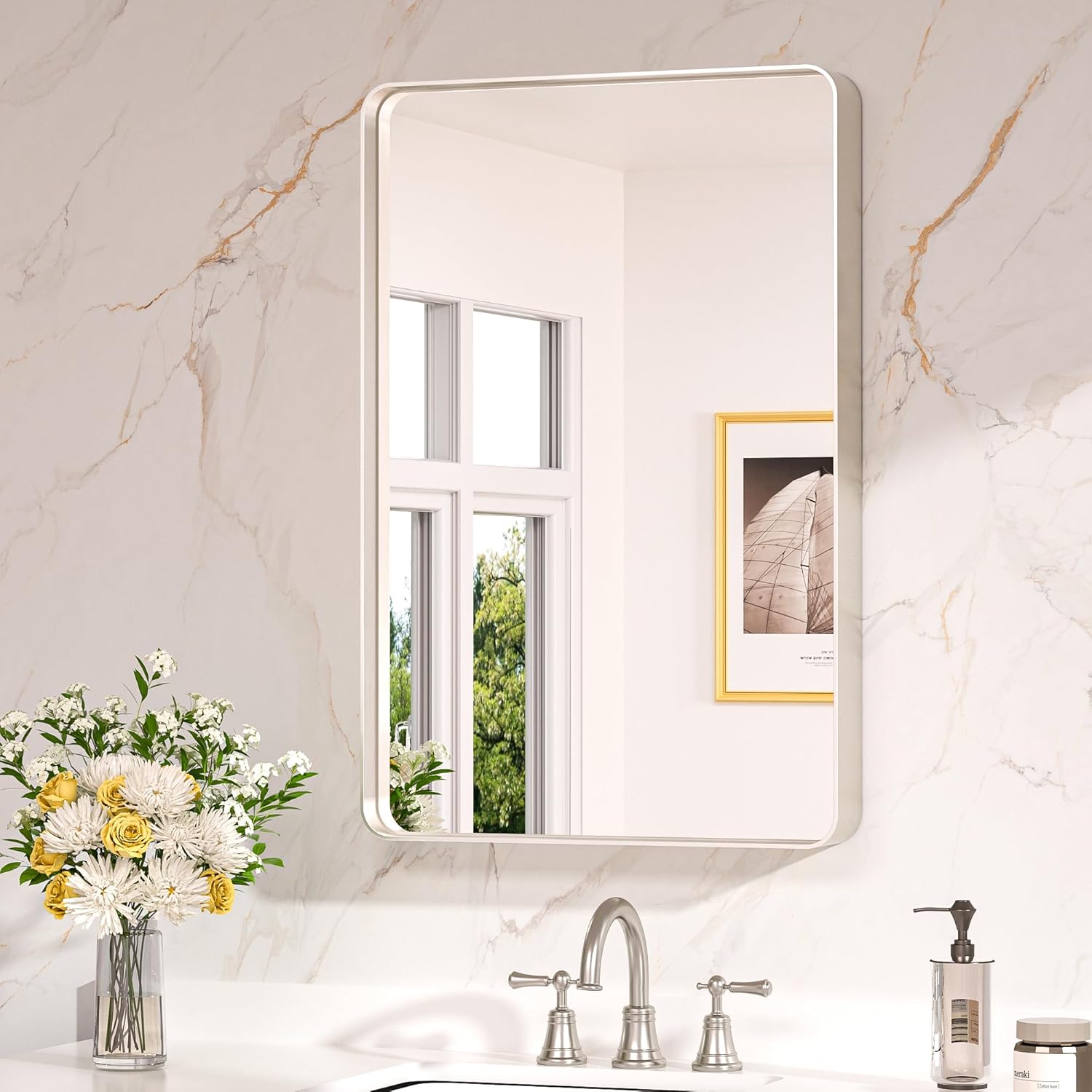 West Elm Metal Framed Mirror, 30x40, Brass detail