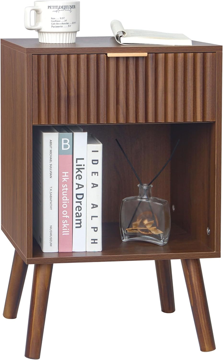 West Elm Modern Nightstand, White Lacquer, Wood detail