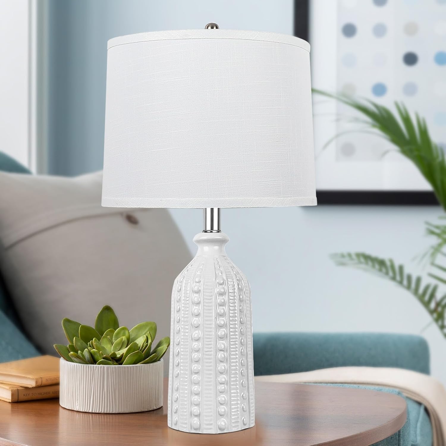 West Elm Sculptural Glass Table Lamp, Clear / white detail